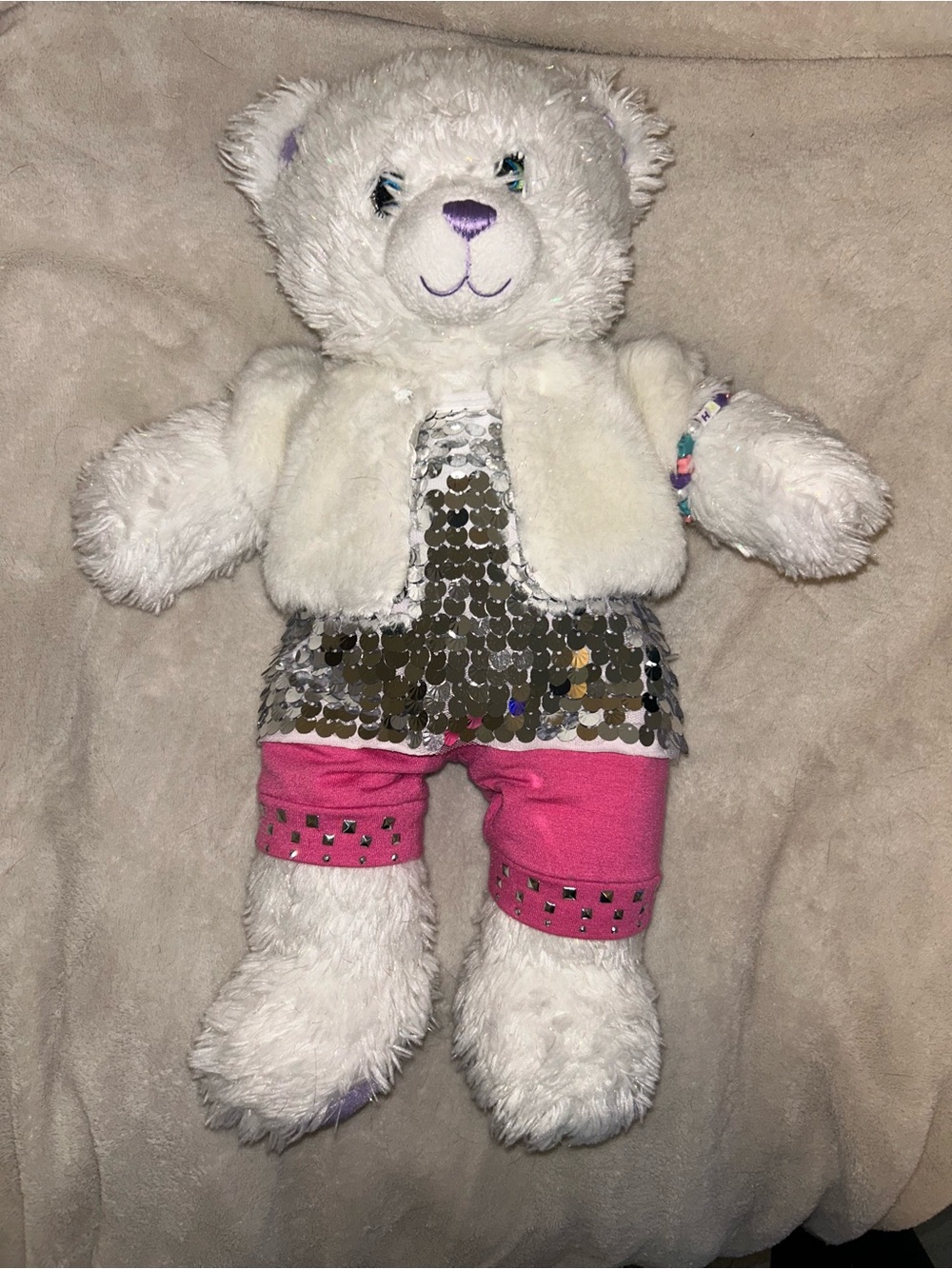 Hannah Montana Build-A-Bear RARE White with Outfit and Silver Sequin Dress